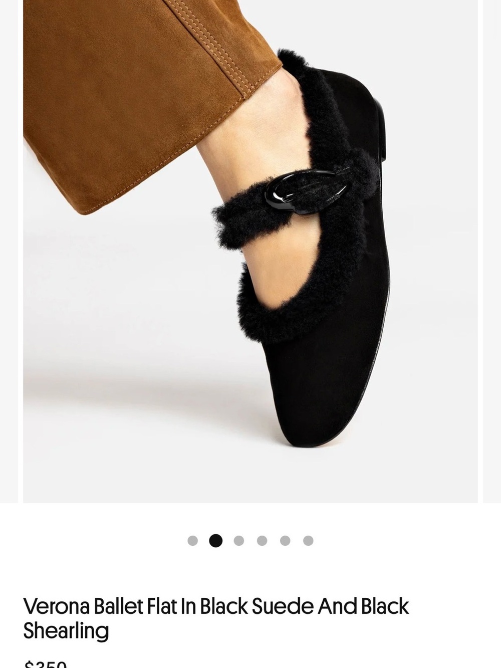 NEW! Larroude Black Suede Ballet Flat with Shearling Trim size 8